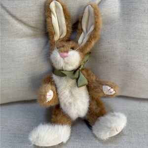 Boyds Bears Brown and White Plush Bunny with Green Bow
